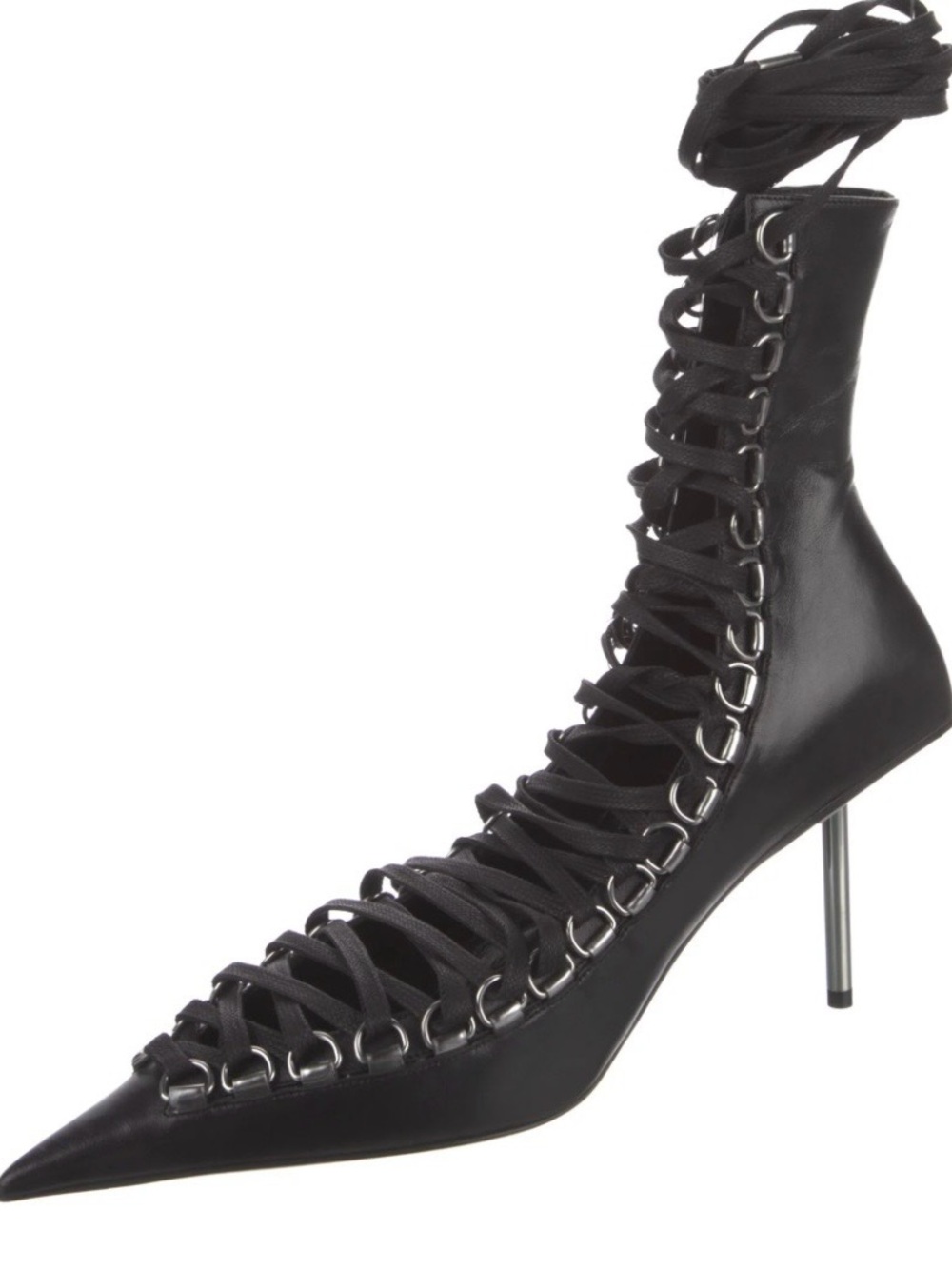 Balenciaga Black Lace-Up knife Pointed Toe Stiletto Ankle Boot New with box